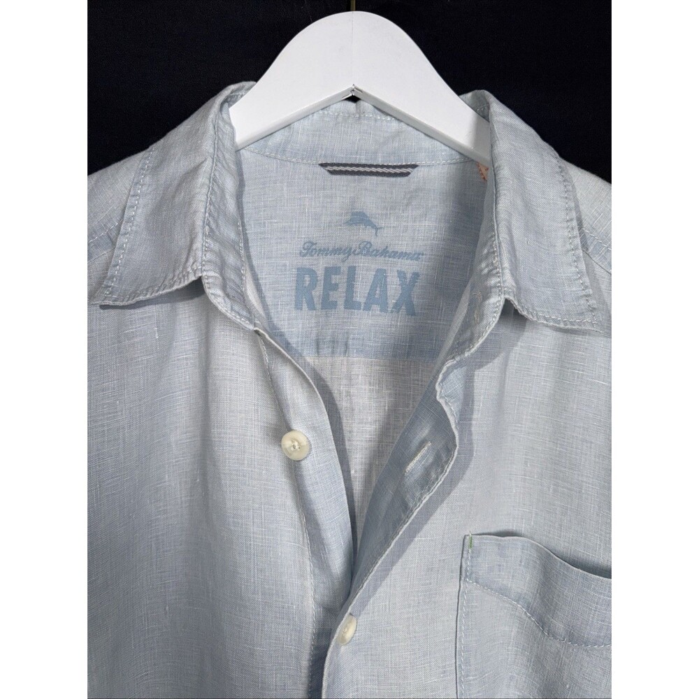 Tommy Bahama Shirt Mens Blue Linen Long Sleeve Button Up Relax Casual - Size M